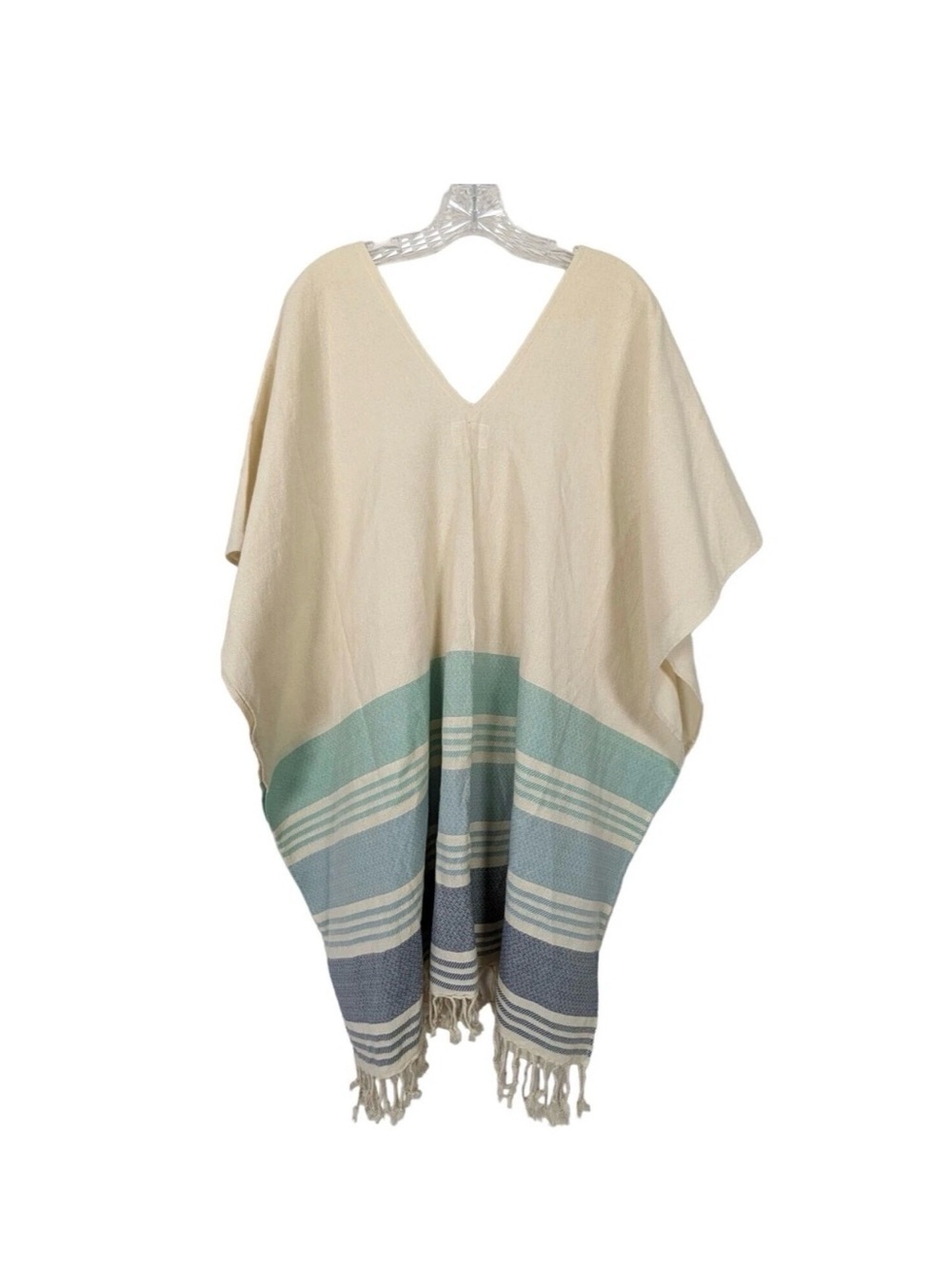 Tribe Alive Fringed Beach Cotton Poncho Kaftan Swim Coverup one size